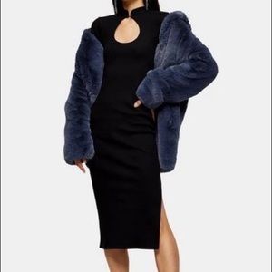 Topshop Front Keyhole Midi Dress in Blue